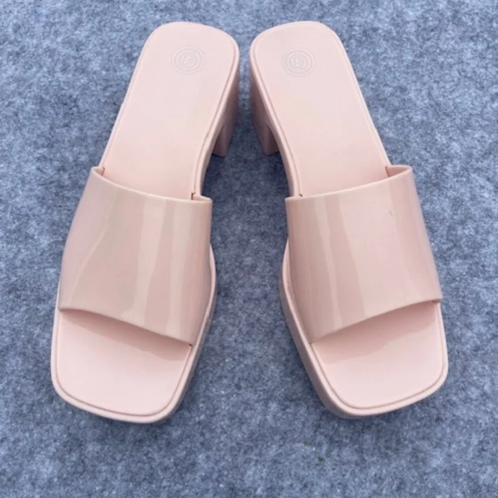 Urban Outfitters Womens Pink Slip On Jelly Square toe platform Heels Size 8 NEW